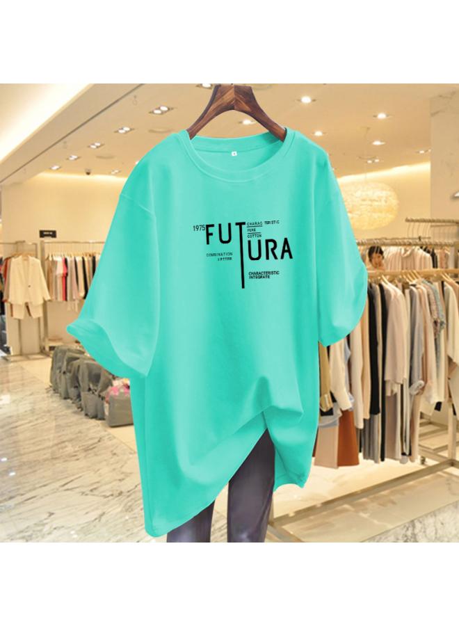 VUELO Letter Printed Short-sleeved T-shirt Women's Summer New Lower Body Missing Loose Slimming Mid-length Top Trendy 