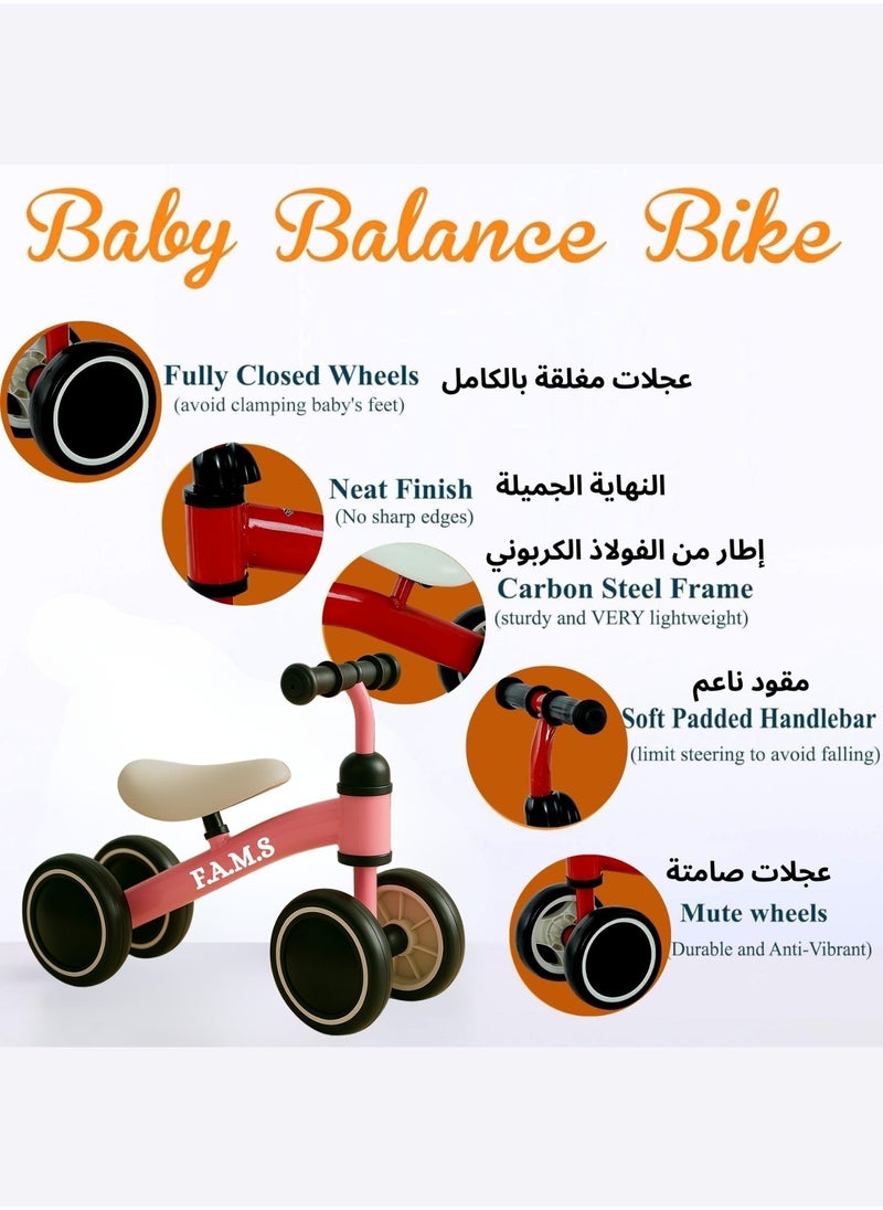 F.A.M.S Kids Balance Bike – Lightweight, Adjustable, Puncture-Proof, Safe and Fun Learning Bike for Toddlers – Ergonomic Design with Soft Non-Slip Handles, Vibrant Colors  - Image 4