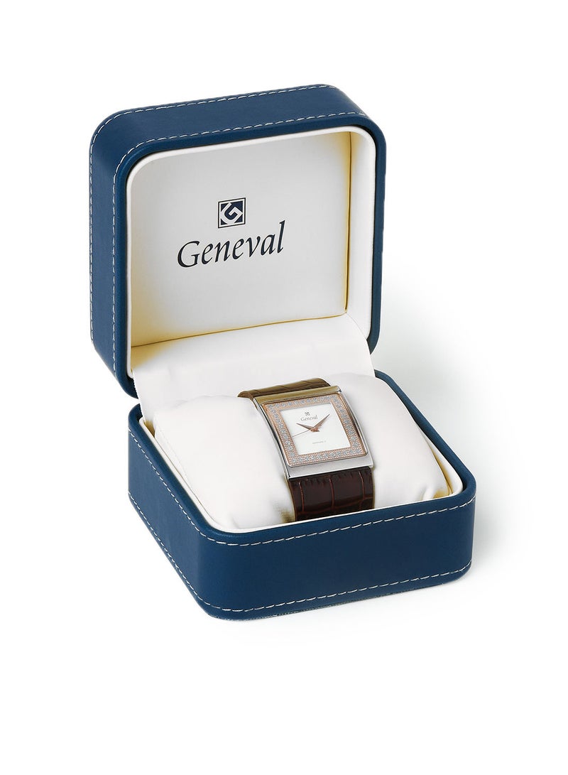 GENEVAL ساعة يد أنالوج بحزام جلد GLS044CRWO - 34 مم - بني - Image 5