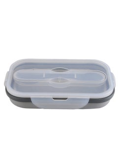 Generic Silicone Folding Lunch Box With Spoon And Fork Portable Lunch Box For Students Lunch Box Retractable Refrigerator Fresh-keeping Box Silicone Lunch Box-Specifications:Grey  - Image 1