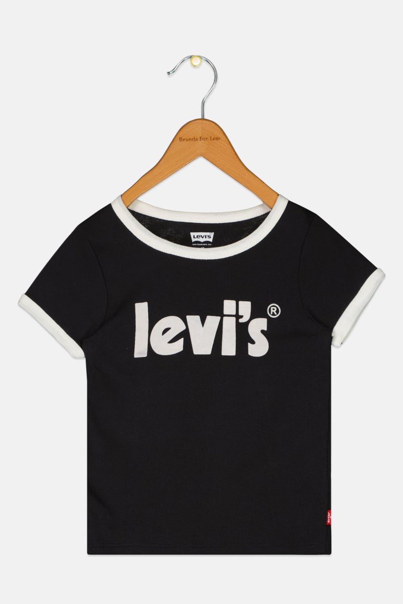 Levi's تي شيرت قصير الأكمام للبنات بشعار العلامة التجارية، أسود - Image 1