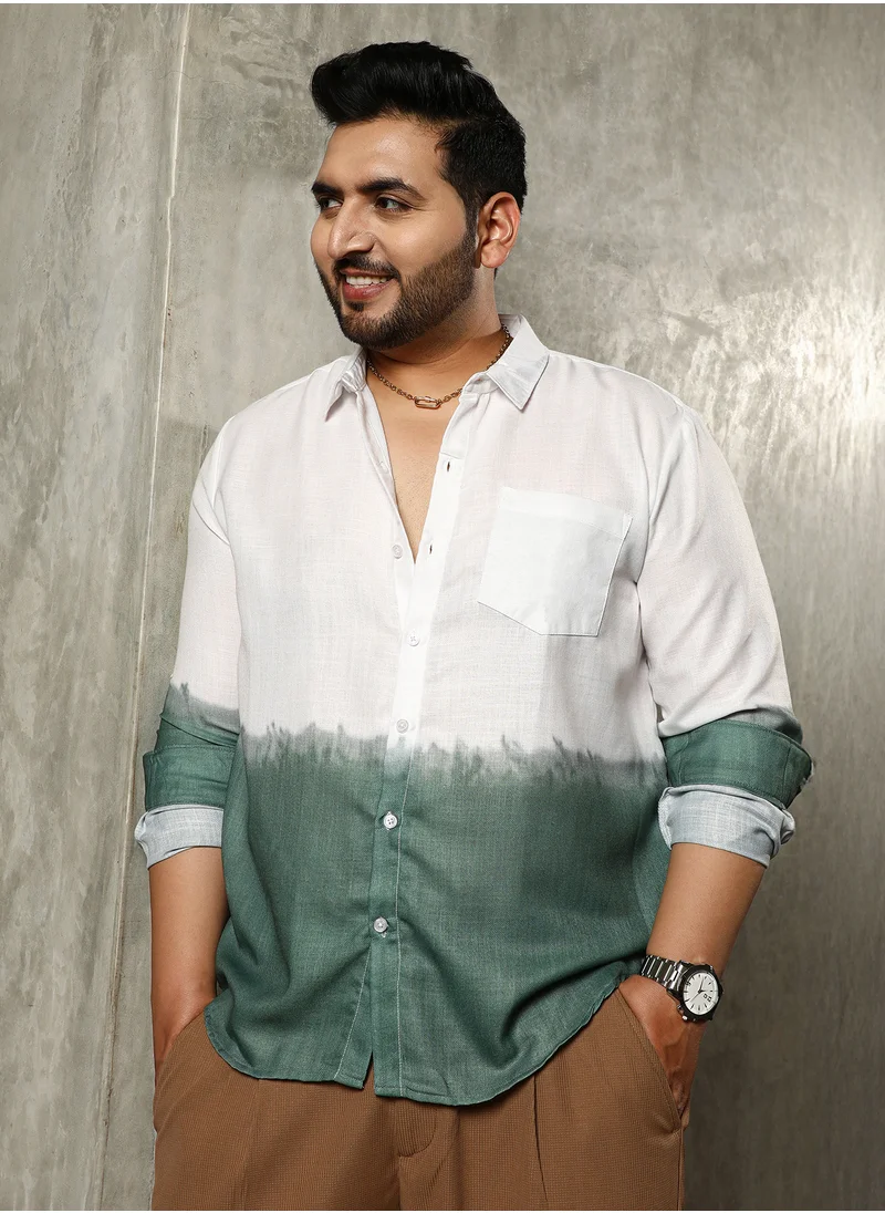 Instafab Plus Instafab Plus Men's Emerald Green Ombre-Plunge Regular Shirt For Casual Wear | Spread Collar | Long Cuffed Sleeves | Button Closure | Plus Size Shirt Crafted With Comfort Fit For Everyday Wear