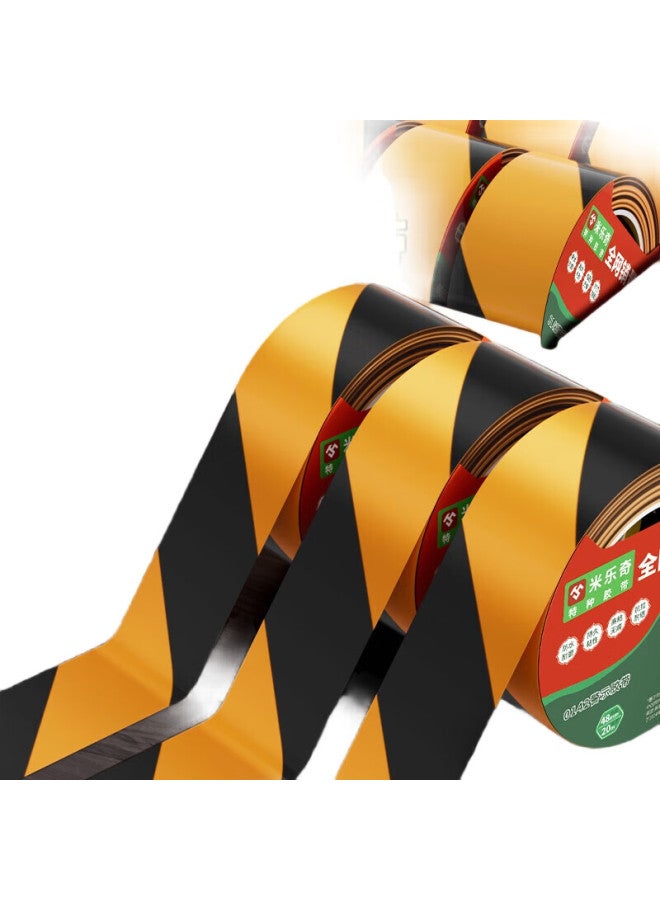 Miloch Milaiqi Black And Yellow Safety Warning Tape, Zebra Crossing Isolation Marker, Line Positioning, Area Division, Black And Yellow - 48Mm Wide - 20M Long [2 Rolls] - Image 1