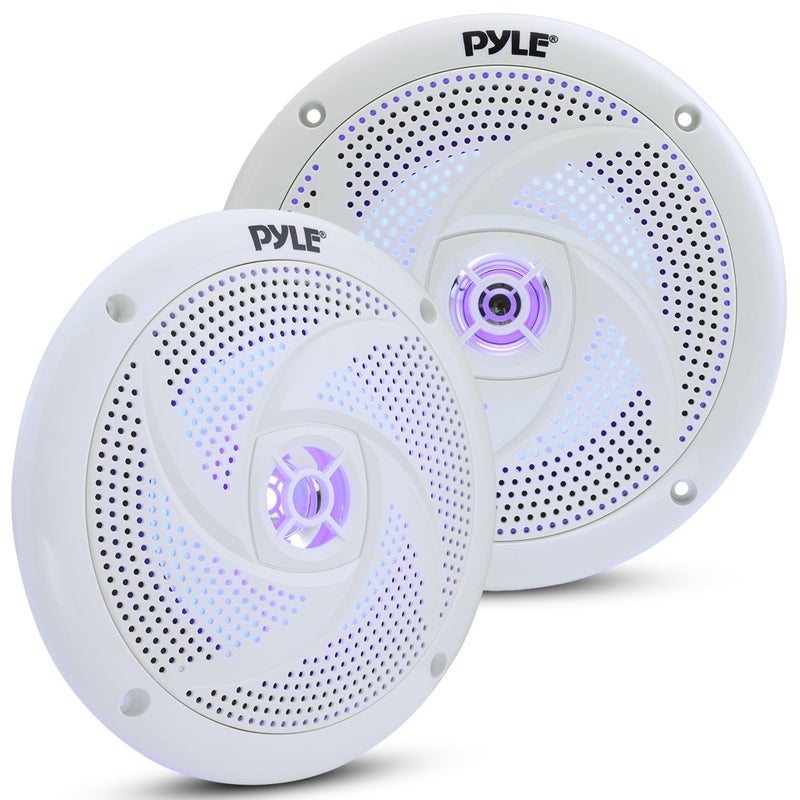 Pyle LowProfile Waterproof Marine Speakers 240W 65 Inch 2 Way 1 Pair Slim Style Waterproof Weather Resistant Outdoor Audio Stereo Sound System w Blue Illuminating LED Lights Pyle White - Image 2