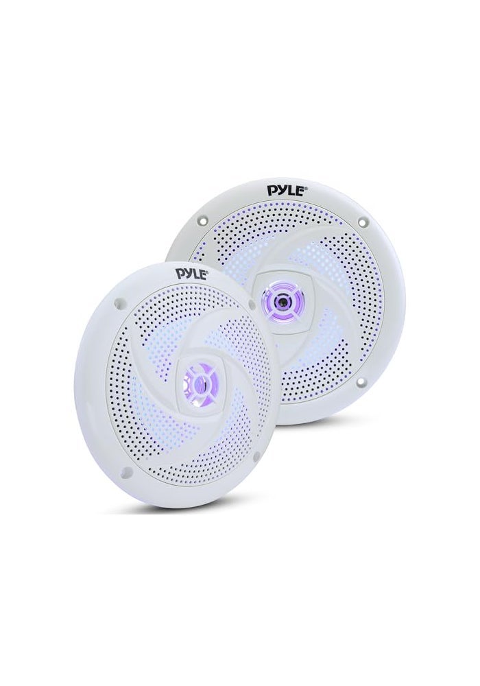Pyle LowProfile Waterproof Marine Speakers 240W 65 Inch 2 Way 1 Pair Slim Style Waterproof Weather Resistant Outdoor Audio Stereo Sound System w Blue Illuminating LED Lights Pyle White - Image 1