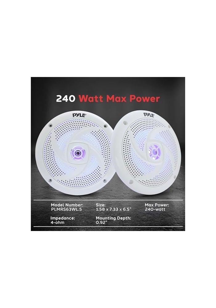 Pyle LowProfile Waterproof Marine Speakers 240W 65 Inch 2 Way 1 Pair Slim Style Waterproof Weather Resistant Outdoor Audio Stereo Sound System w Blue Illuminating LED Lights Pyle White - Image 3