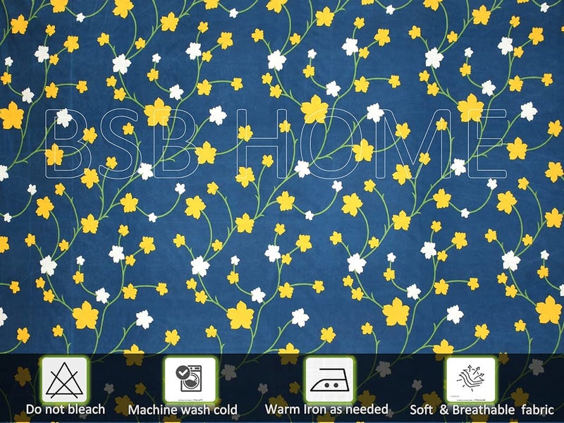 BSB HOME Premium Single Bedsheet with 1 Pillow Covers - 160 TC Supersoft Microfiber - Breathable & Wrinkle Free - 2 Pcs Set | Dark Blue and Yellow Leaf - Image 5