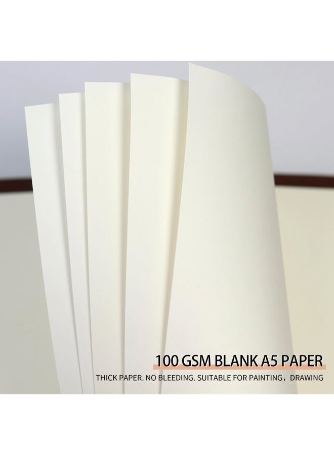 Mafegu A5 Horizontal Line 6 Hole Blank Diary Filler Paper, 8mm Straight-Line Looseleaf Paper for 6-Ring Binder, 80 Sheets/160 Blank Pages, With a 6-hole Ticket Zipper Pocket (Line-Retro-A5) - Image 2