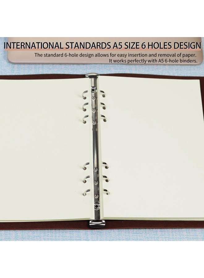 Mafegu A5 Horizontal Line 6 Hole Blank Diary Filler Paper, 8mm Straight-Line Looseleaf Paper for 6-Ring Binder, 80 Sheets/160 Blank Pages, With a 6-hole Ticket Zipper Pocket (Line-Retro-A5) - Image 4
