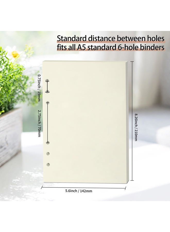 Mafegu A5 Horizontal Line 6 Hole Blank Diary Filler Paper, 8mm Straight-Line Looseleaf Paper for 6-Ring Binder, 80 Sheets/160 Blank Pages, With a 6-hole Ticket Zipper Pocket (Line-Retro-A5) - Image 3