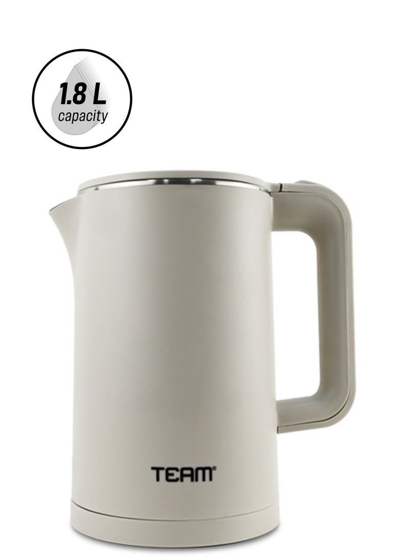 TEAM Electric Kettle, Double Wall Cool Touch Body, 1.8L Stainless Steel Seamless Inner Kettle Auto-Shut Off, Boil Dry Protection 360 Degree Rotational Base Kettle, Grey Color - Image 1