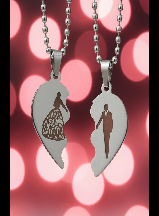 M Men Style Couple Heart Pendant Necklace Set for Valentine’s Day | Matching His & Hers Love Necklace | Romantic Gift for Girlfriend & Boyfriend | Stainless Steel | Unisex SCup2025111 - Image 3