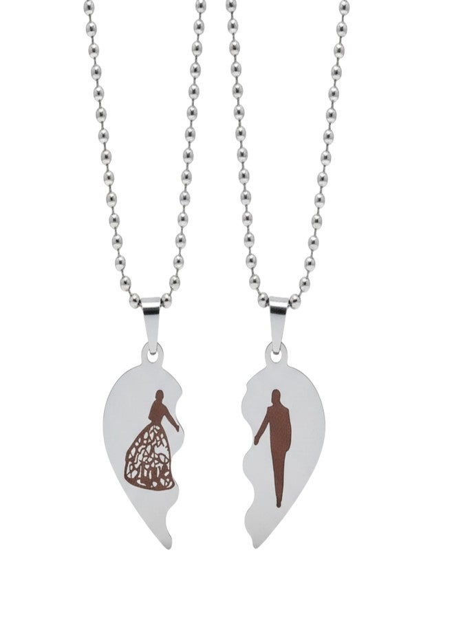 M Men Style Couple Heart Pendant Necklace Set for Valentine’s Day | Matching His & Hers Love Necklace | Romantic Gift for Girlfriend & Boyfriend | Stainless Steel | Unisex SCup2025111 - Image 1