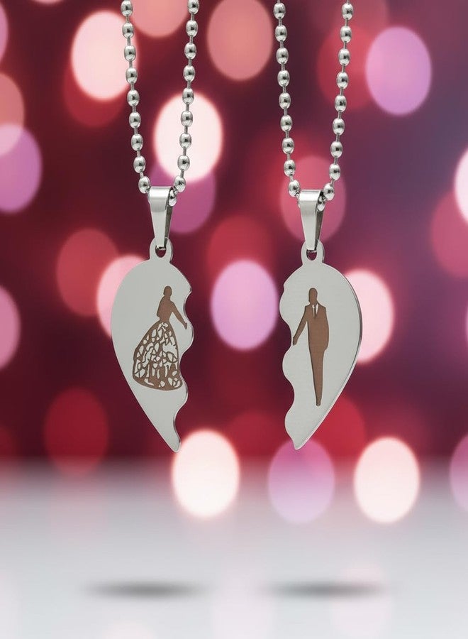 M Men Style Couple Heart Pendant Necklace Set for Valentine’s Day | Matching His & Hers Love Necklace | Romantic Gift for Girlfriend & Boyfriend | Stainless Steel | Unisex SCup2025111 - Image 5