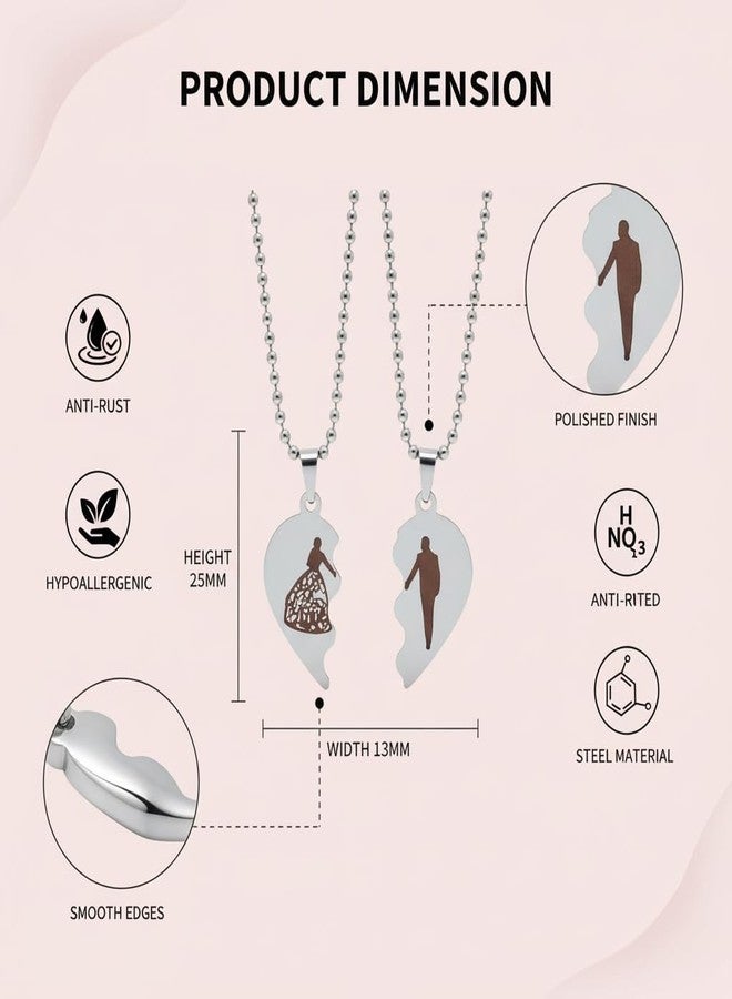 M Men Style Couple Heart Pendant Necklace Set for Valentine’s Day | Matching His & Hers Love Necklace | Romantic Gift for Girlfriend & Boyfriend | Stainless Steel | Unisex SCup2025111 - Image 2