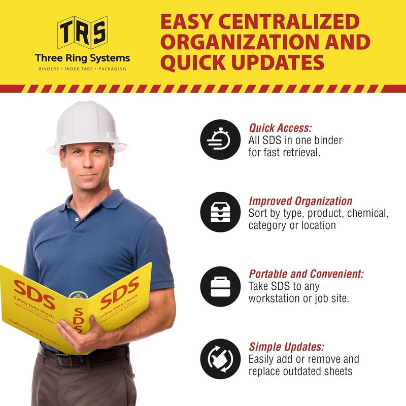 Three Ring Systems SDS Poly 3-Ring Binder 2 Inch - Bilingual English/Spanish Safety Data Sheet Binder - Heavy Duty MSDS Organizer for OSHA Compliance - Holds up to 400 SDS Sheets - Bright Yellow for High Visibility - Image 5