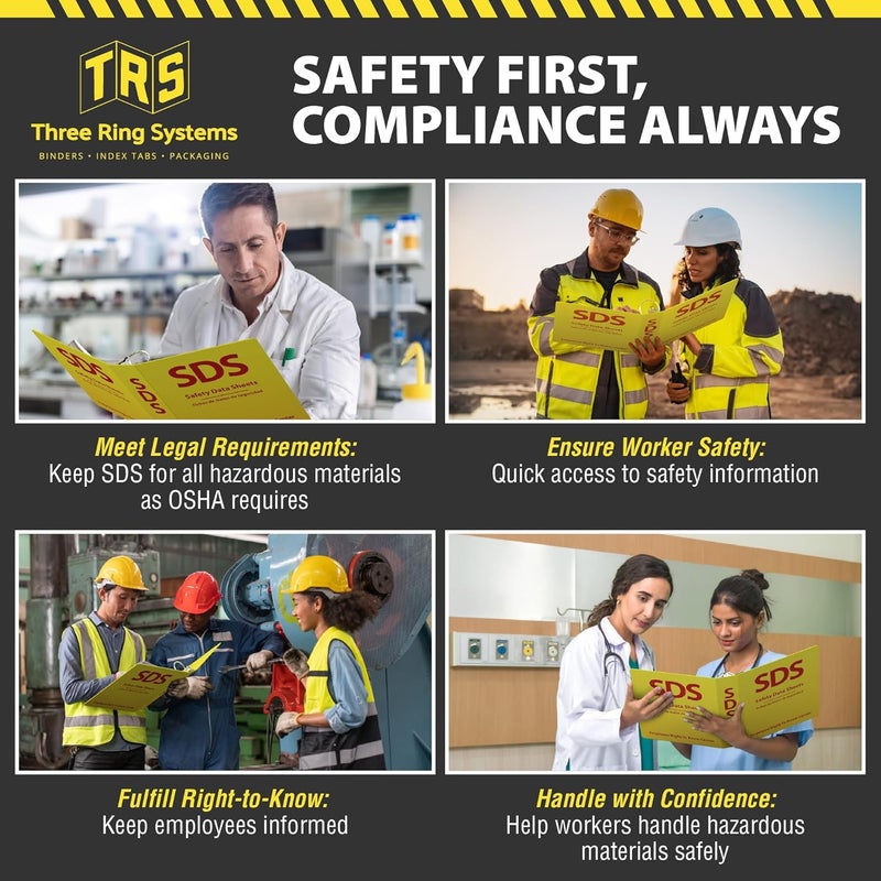 Three Ring Systems SDS Poly 3-Ring Binder 2 Inch - Bilingual English/Spanish Safety Data Sheet Binder - Heavy Duty MSDS Organizer for OSHA Compliance - Holds up to 400 SDS Sheets - Bright Yellow for High Visibility - Image 3