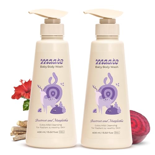 Maate Baby Body Wash | With Ayurvedic Herbs Beetroot, Manjistha & Neem extracts | Body Wash for Dry & Sensitive Skin | Natural & Vegan | Tear-free & pH Balanced | Soap Free (400ml (Pack of 2)) - Image 1