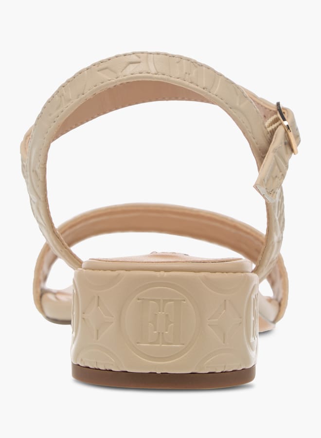 ELLE Womens Embossed Monogram Slingback Block Heels With Buckle Strap Closure - Image 5