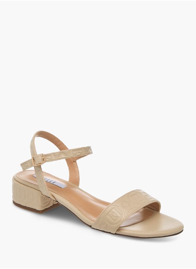 ELLE Womens Embossed Monogram Slingback Block Heels With Buckle Strap Closure  - Image 1
