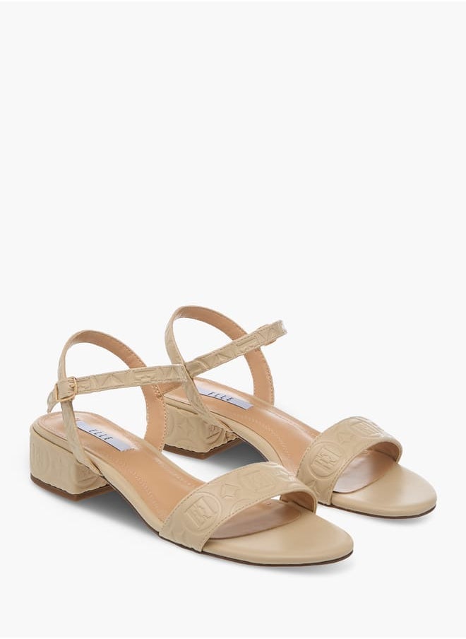 ELLE Womens Embossed Monogram Slingback Block Heels With Buckle Strap Closure  - Image 2