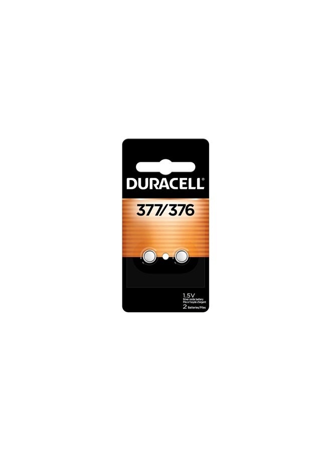 Duracell Duracell 376/377 Silver Oxide Button Battery, 2 Count Pack, 376/377 1.5 Volt Battery, Long-Lasting for Watches, Medical Devices, Calculators, and More  - Image 1