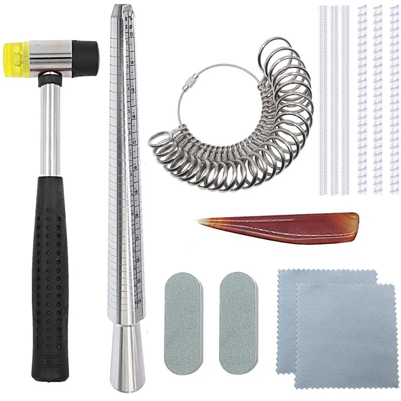 PHYHOO PHYHOO Ring Sizer Mandrel Set Metal Stick Measuring Tool Kit Finger Sizing Gauge US Size including Jewelry Rubber Hammer  - Image 2