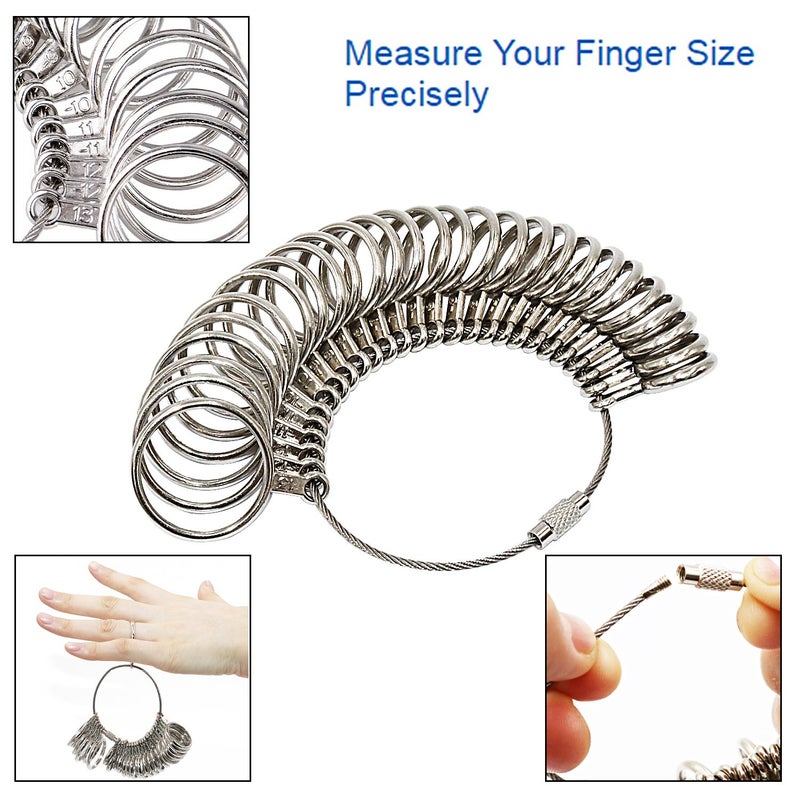 PHYHOO PHYHOO Ring Sizer Mandrel Set Metal Stick Measuring Tool Kit Finger Sizing Gauge US Size including Jewelry Rubber Hammer  - Image 4