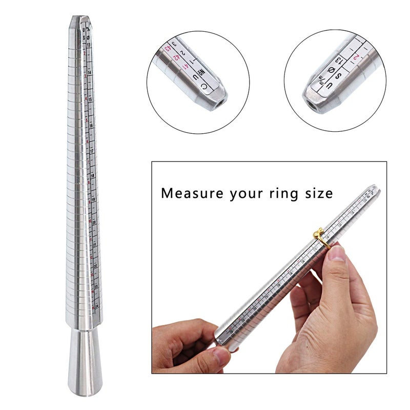 PHYHOO PHYHOO Ring Sizer Mandrel Set Metal Stick Measuring Tool Kit Finger Sizing Gauge US Size including Jewelry Rubber Hammer  - Image 3