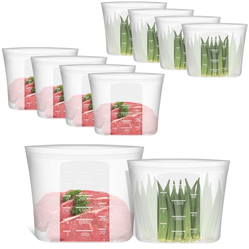 Annaklin Reusable Storage Bags, Set of 2 Large Sizes, 8 Pack 100% Silicone Food Storage Bags Stand Up Zip Lock Bag for Food, Freezer Microwave Oven Dishwasher Safe, 4 XL-4/5 Gallon, 4 L-1/2 Gallon, Translucent - Image 1