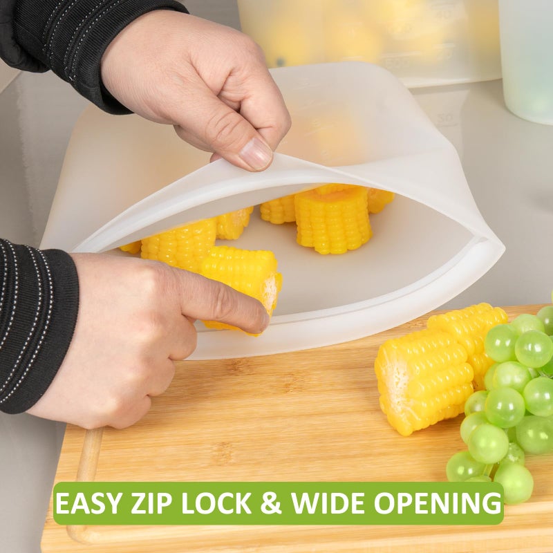 Annaklin Reusable Storage Bags, Set of 2 Large Sizes, 8 Pack 100% Silicone Food Storage Bags Stand Up Zip Lock Bag for Food, Freezer Microwave Oven Dishwasher Safe, 4 XL-4/5 Gallon, 4 L-1/2 Gallon, Translucent - Image 5