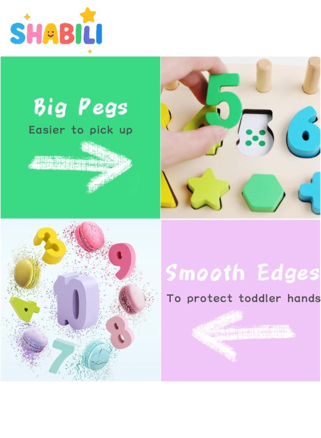 SHABILI Wooden Montessori Counting Math Puzzle Board – Shape Sorter with Number Pegs & Color Stacking Rings Educational Toy for Toddlers Ages 3+, Early STEM Preschool Math Learning Gift for Boys & Girls - Image 4