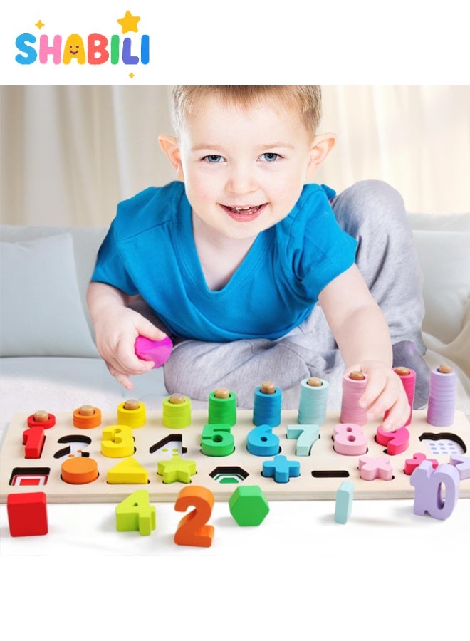 SHABILI Wooden Montessori Counting Math Puzzle Board – Shape Sorter with Number Pegs & Color Stacking Rings Educational Toy for Toddlers Ages 3+, Early STEM Preschool Math Learning Gift for Boys & Girls - Image 2