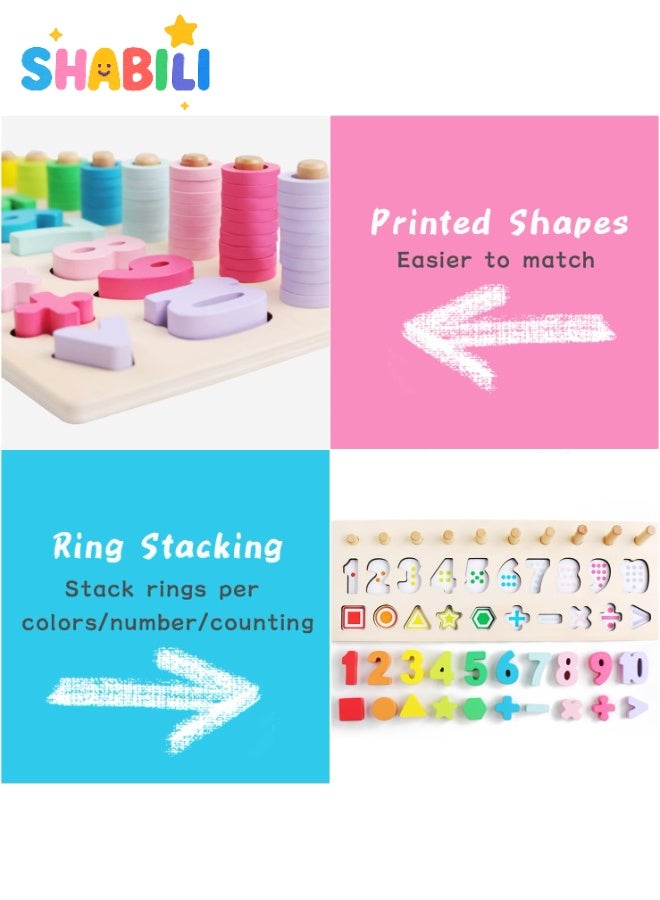 SHABILI Wooden Montessori Counting Math Puzzle Board – Shape Sorter with Number Pegs & Color Stacking Rings Educational Toy for Toddlers Ages 3+, Early STEM Preschool Math Learning Gift for Boys & Girls - Image 5
