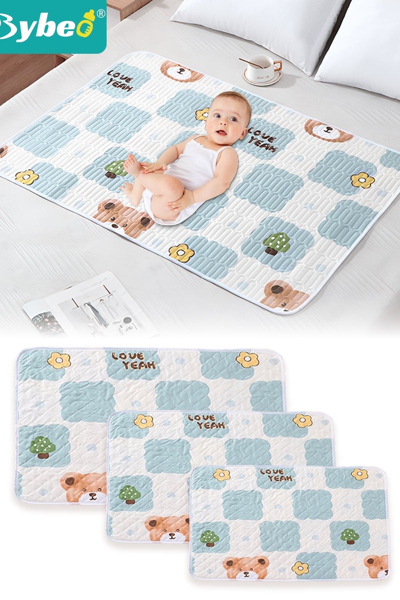Bybeo 3 Pack Baby Washable Changing Mats, Waterproof Changing Pads, Ultra Soft Crib Mattress Sheets, Highly Absorbent Leakproof Underpads, Pure Cotton Bed Wetting Protector Mat for Newborns & Kids - Image 1