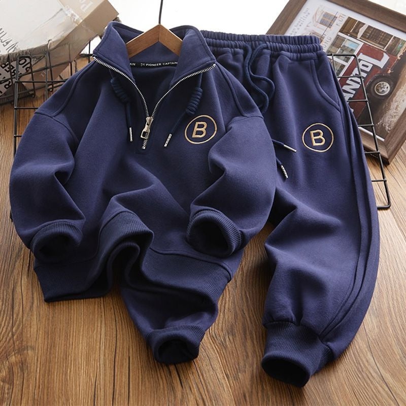Boys Stylish Autumn Winter Hoodie  Joggers Set 2023 Navy blue - Image 1