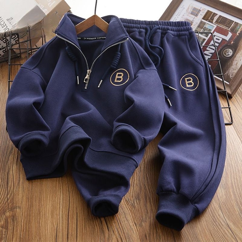 Boys Stylish Autumn Winter Hoodie  Joggers Set 2023 Navy blue - Image 2