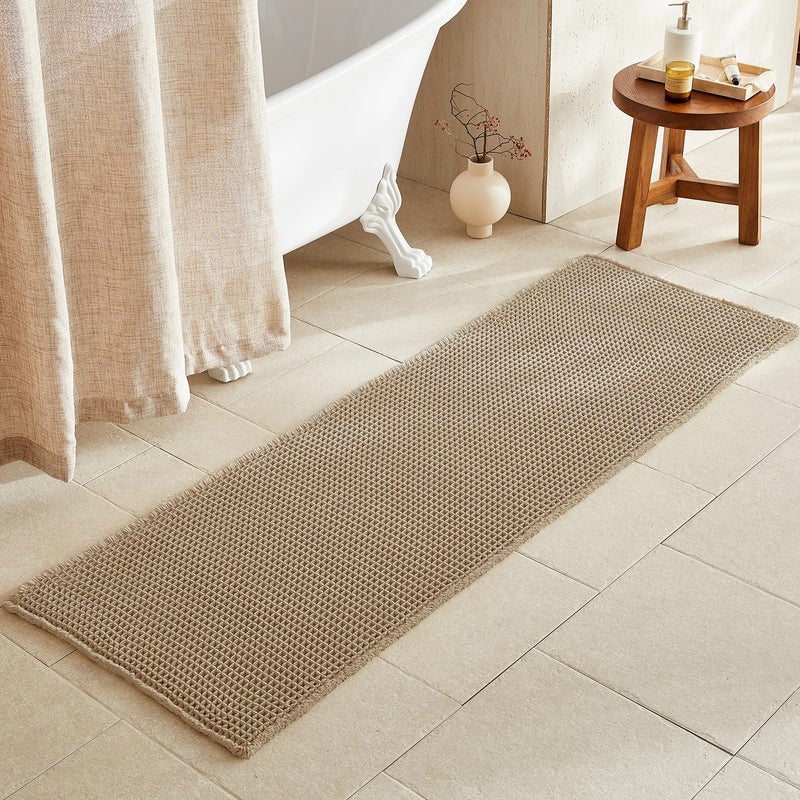 TYUU Waffle Runner Rug Bathroom, Long Boho Bathroom Rugs Non Slip Washable Super Absorbent Quick Dry Farmhouse Bath Mat, 72"x24" Khaki - Image 1