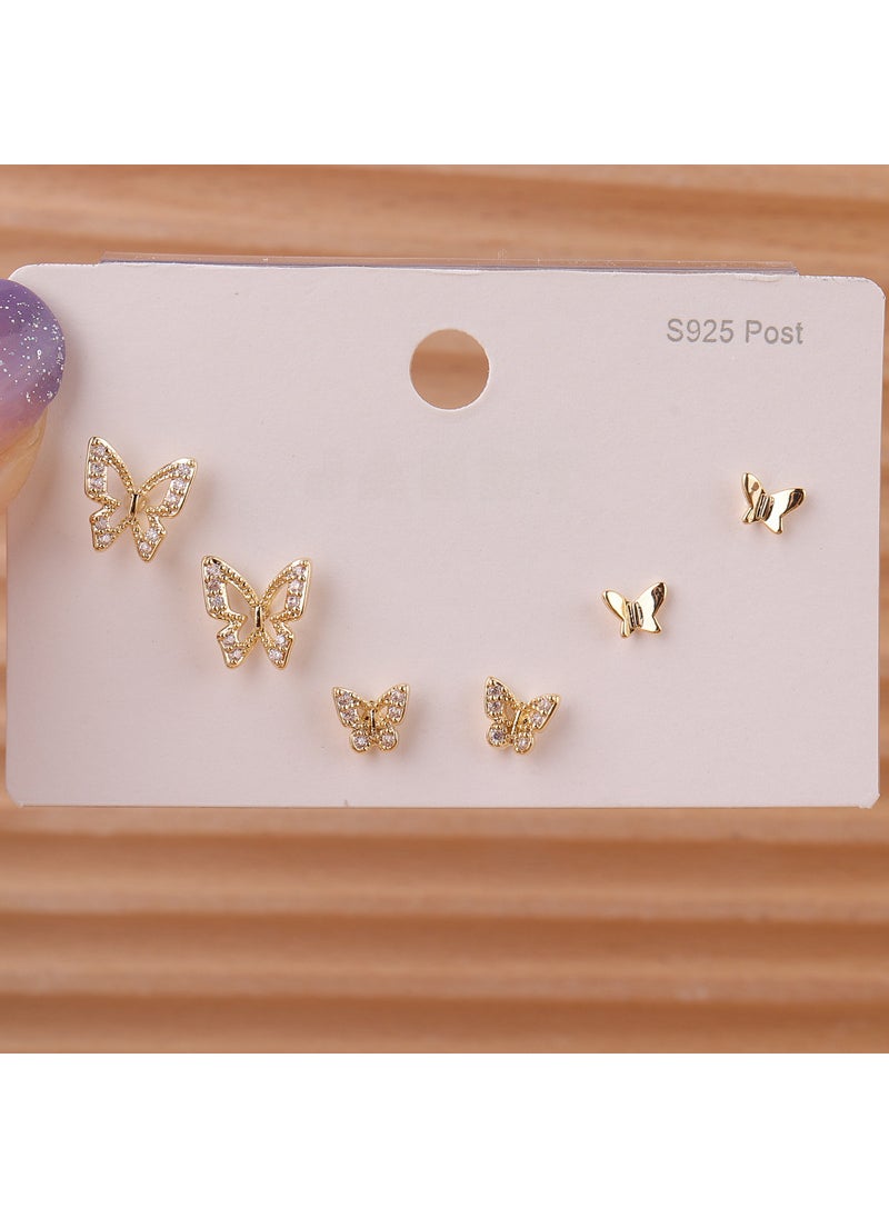 Generic - 925 Zircon Butterfly Stud Earrings 6-Piece Set F2 Gold - Image 1
