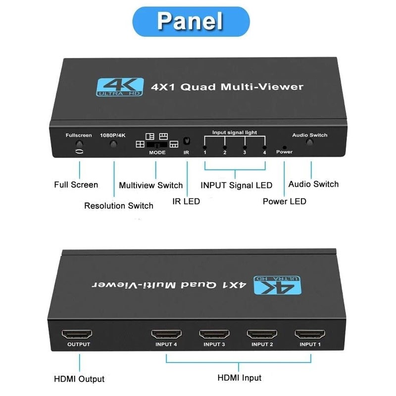 Tobo HDMI Swithcer 4X1 HDMI Quad Multi-Viewer HDMI Switcher 1080p HDMI Splitter Seamless IR Control EU 3D Support 5 Modes PS3/PC/STB/DVD - Image 2