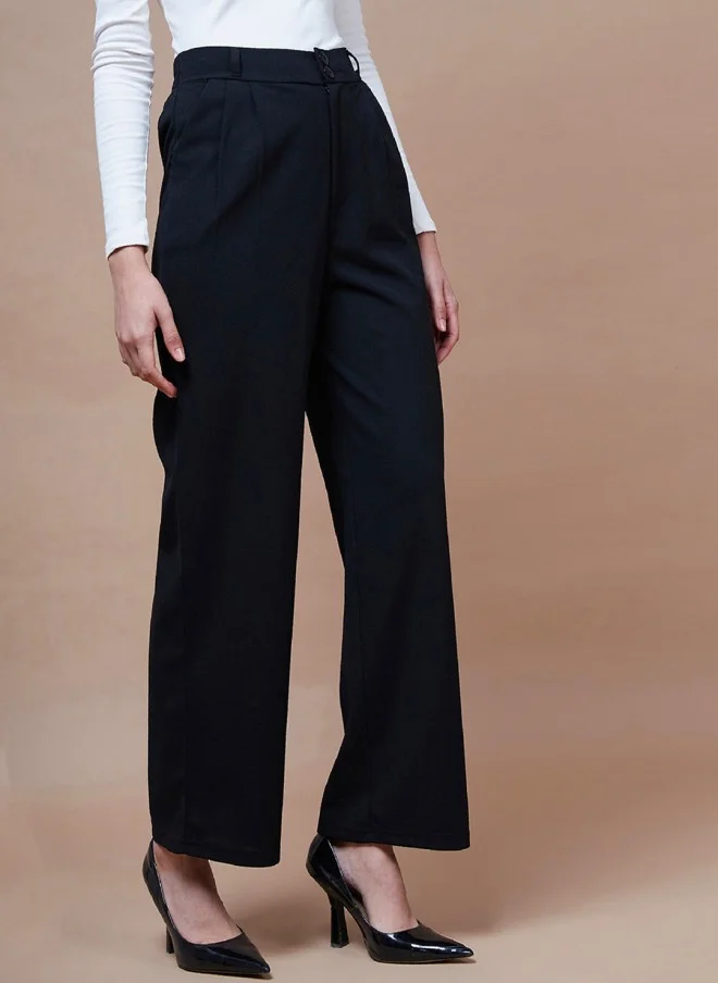 SASSAFRAS Black Straight Fit Parallel Trousers for Women