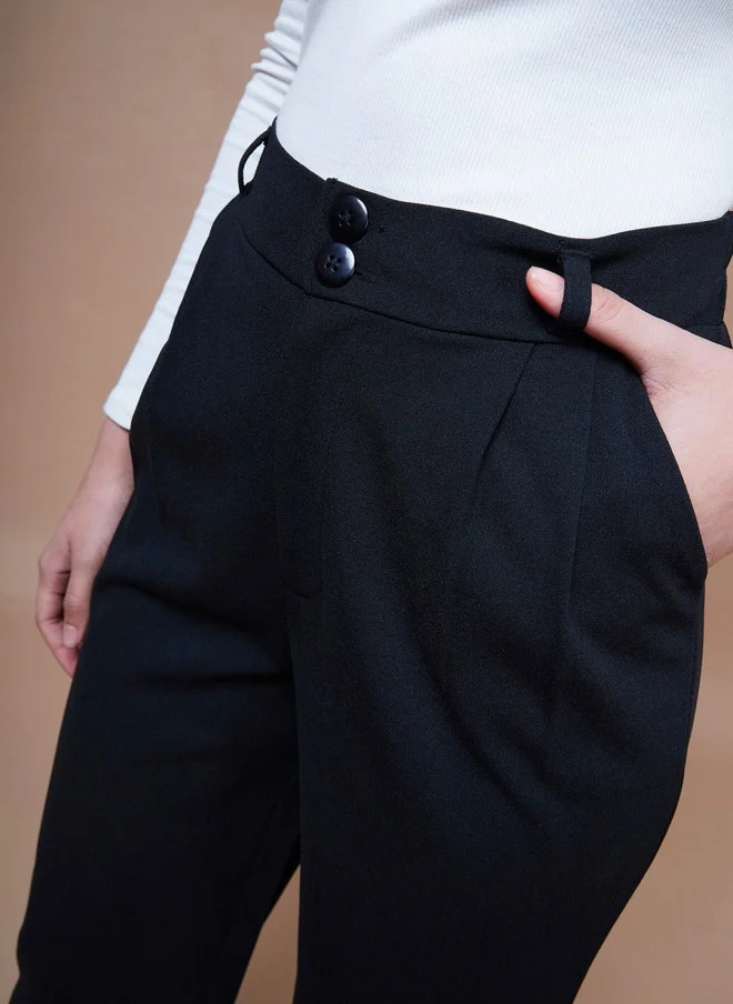 SASSAFRAS Black Straight Fit Parallel Trousers for Women