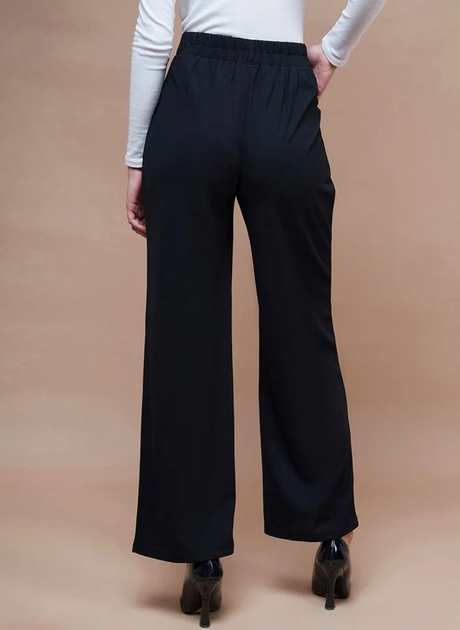 SASSAFRAS Black Straight Fit Parallel Trousers for Women