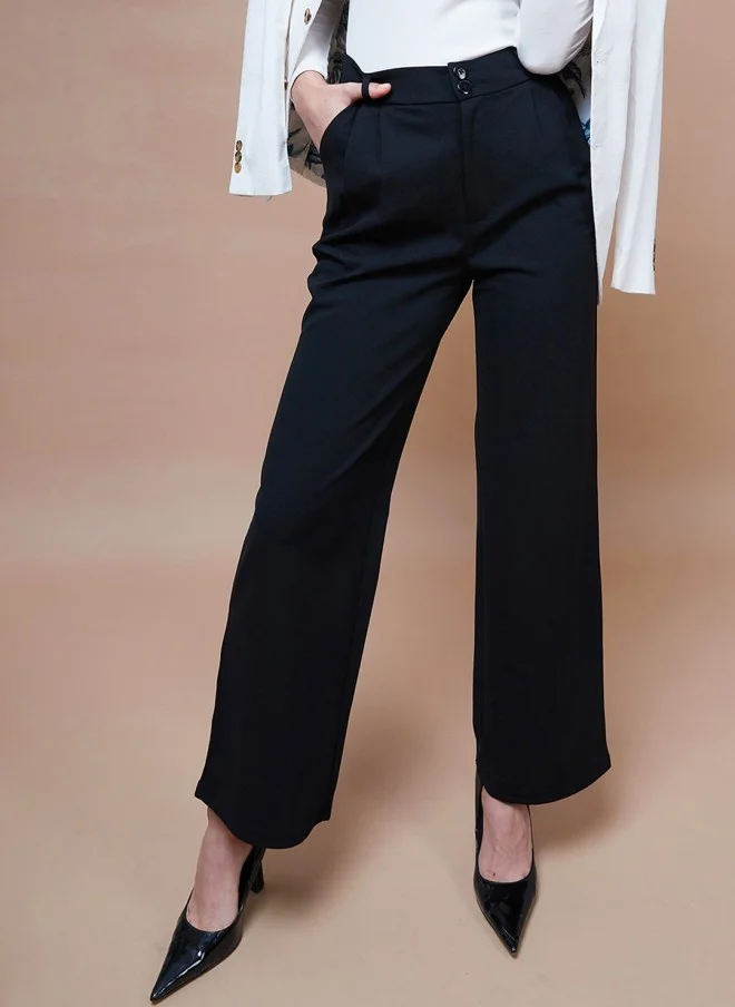 SASSAFRAS Black Straight Fit Parallel Trousers for Women