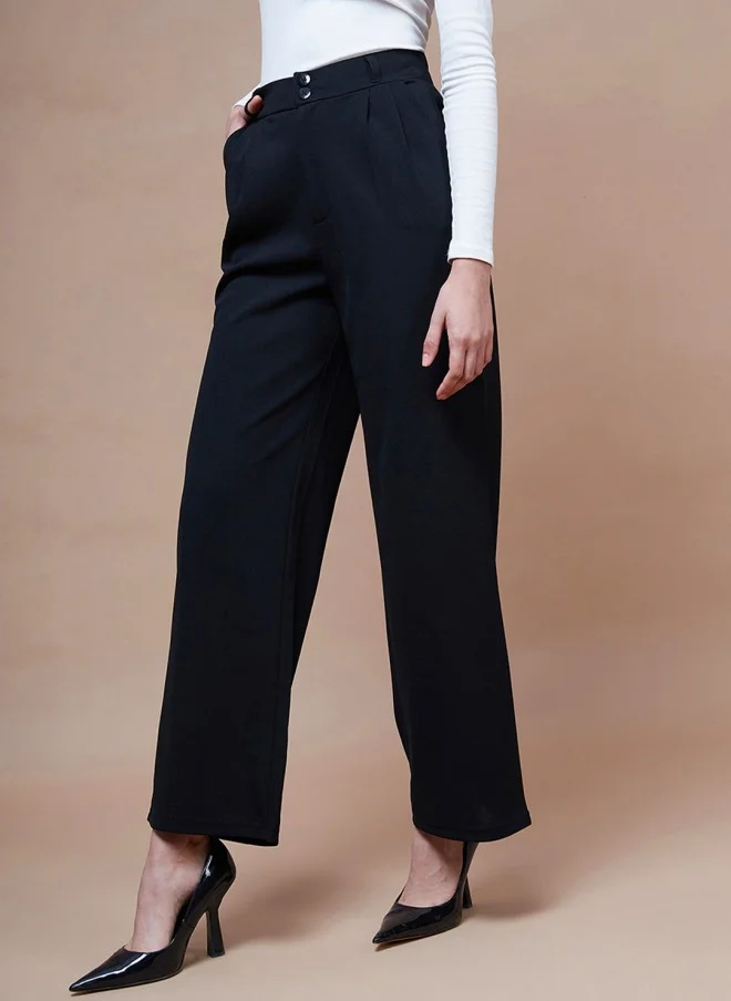SASSAFRAS Black Straight Fit Parallel Trousers for Women