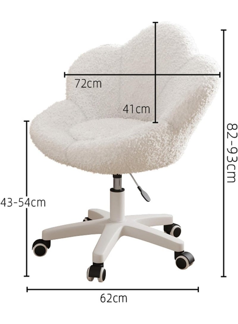 LEDIN Adjustable Swivel Vanity Chair, White Sherpa, Rolling Office Stool with 360° Wheels, Height Range 43-54cm, Padded Makeup Seat (White) - Image 3