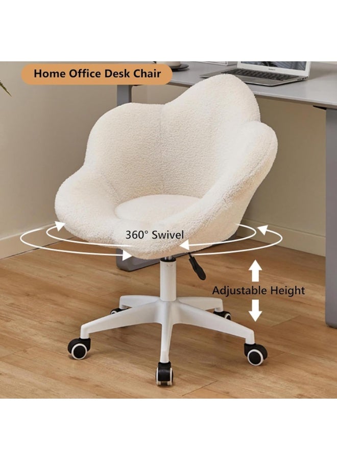 LEDIN Adjustable Swivel Vanity Chair, White Sherpa, Rolling Office Stool with 360° Wheels, Height Range 43-54cm, Padded Makeup Seat (White) - Image 5