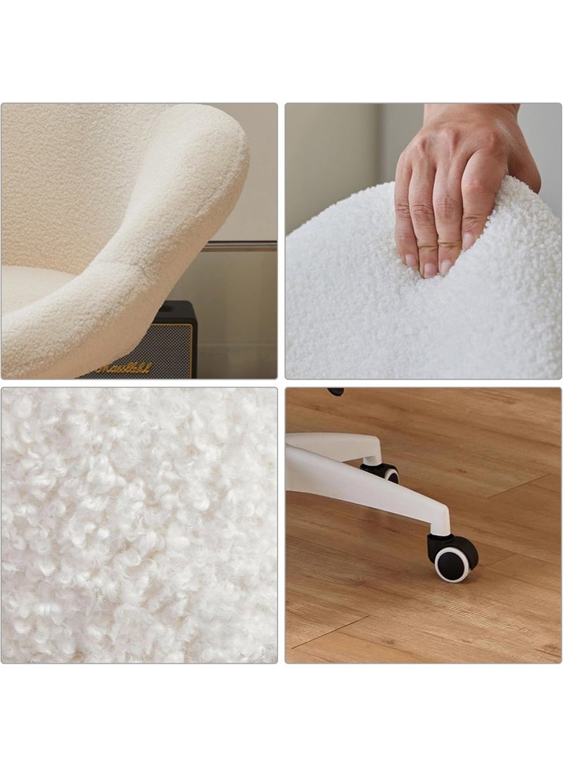 LEDIN Adjustable Swivel Vanity Chair, White Sherpa, Rolling Office Stool with 360° Wheels, Height Range 43-54cm, Padded Makeup Seat (White) - Image 4