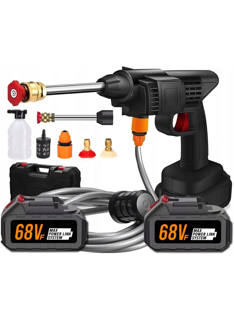 JIHAM Rechargeable Wireless Car Washing Machine Gun 68V High Pressure Portable Electric Cleaning Gun Kit With 2 x Lithium Batteries Charger Water Filter Long Hose Foam Bottle Multiple Nozzles And Storage Box For Cars Bikes Homes - Image 3