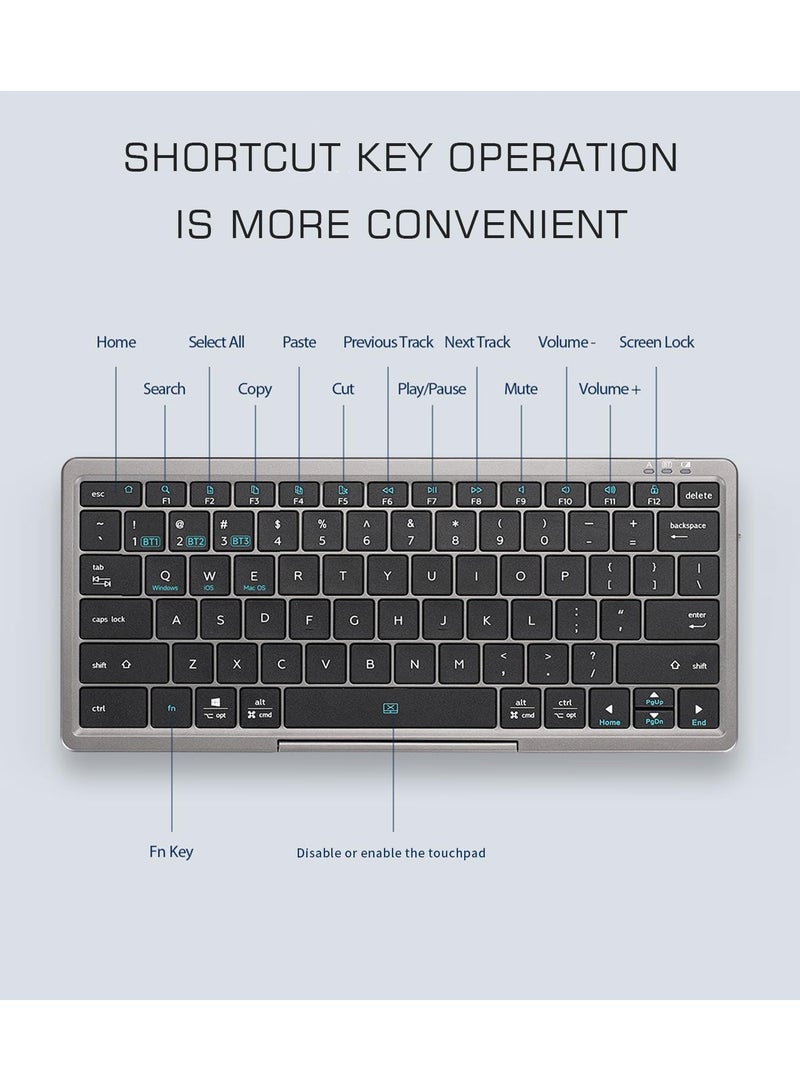 Full Size Wireless Bluetooth Keyboard with Hidden Touchpad , (Sync Up to 3 Devices) Portable Keyboard with Bluetooth Connection PU Tablet Stand Bluetooth Keyboard for Windows iOS Android Mac, Black